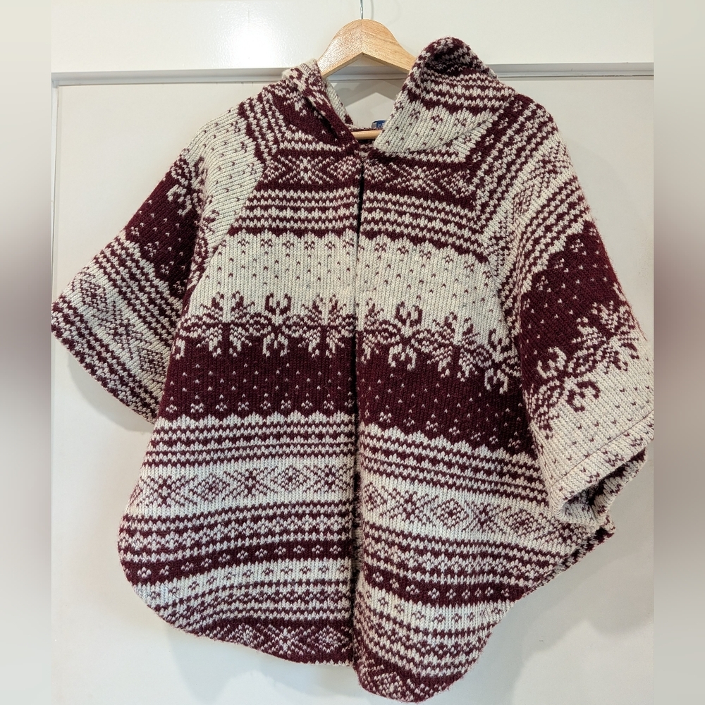 Women's Bluette Wool Sweater Hodded Poncho Sz S/M